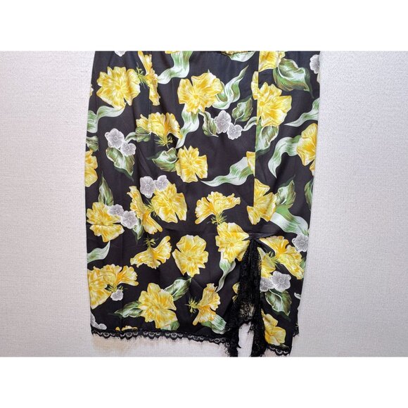 NWT Grace Karin Womens Floral Bodycon Dress Size 2XL Black Yellow Midi Slit Lace - Picture 8 of 15